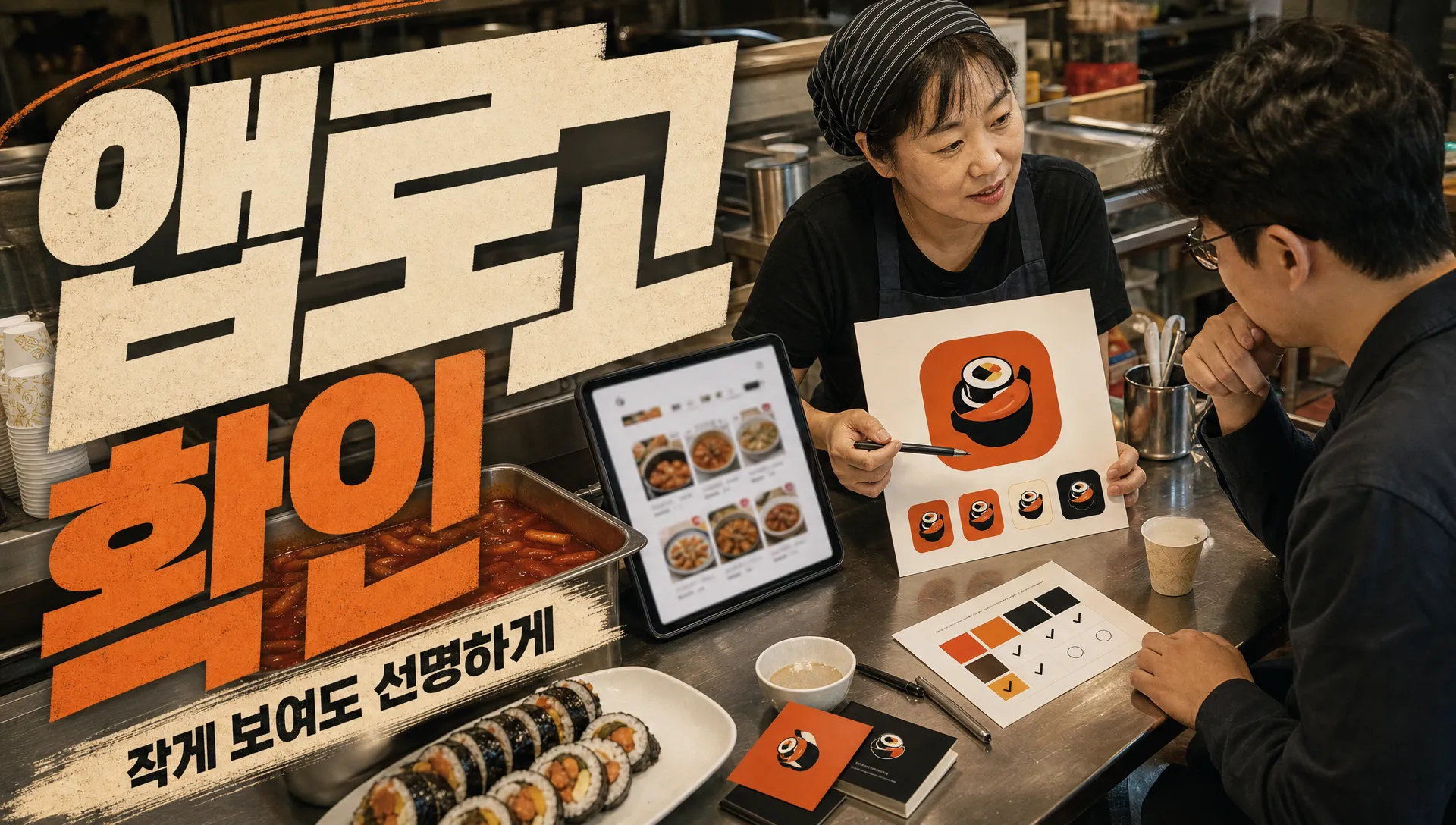 배달앱 썸네일 위에 로고를 얹었지만 글자가 뭉개져 보이는 장면