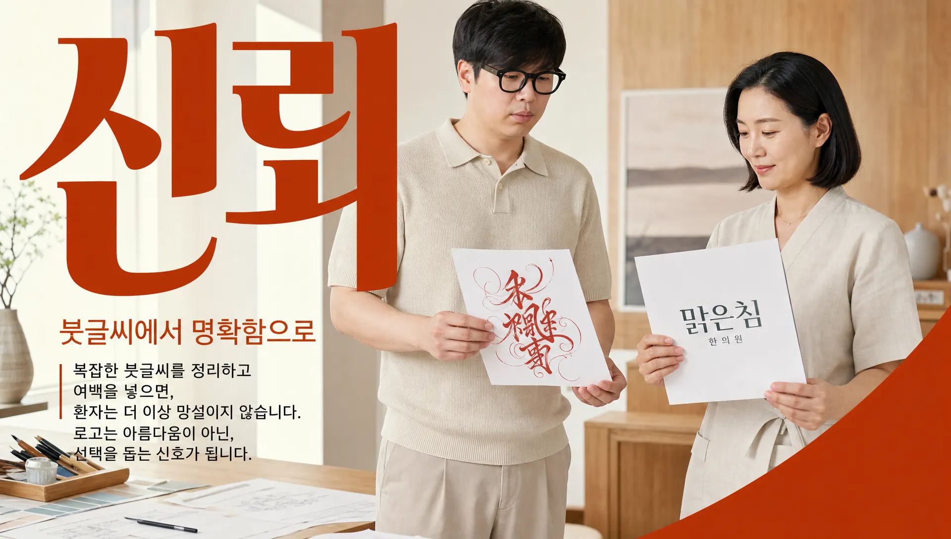 한의원 로고 리뉴얼, 홍색 붓글씨를 걷어내면 바뀌는 3곳