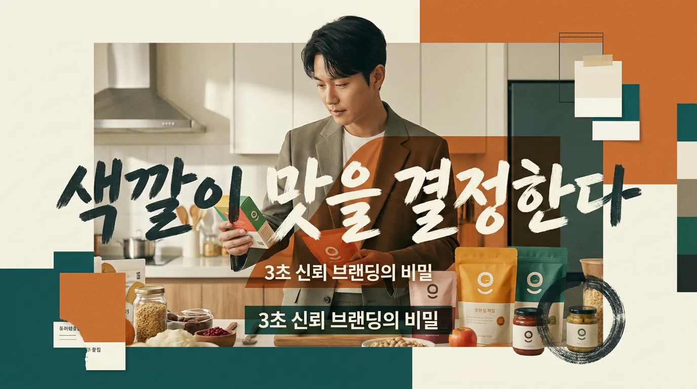 식품 로고 컬러 팔레트와 심볼 스케치를 펼쳐놓은 작업대