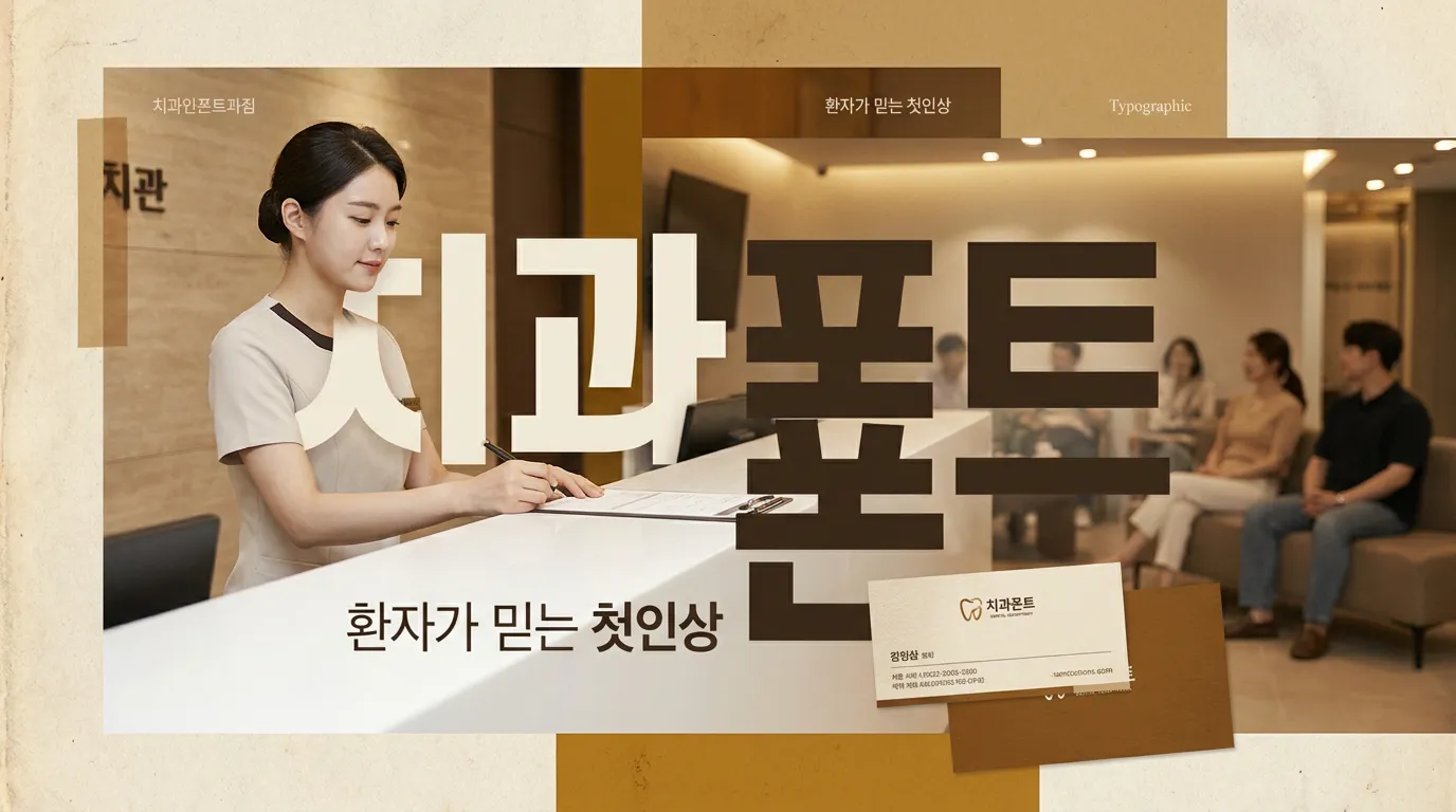 치과 로고 시안 여러 개를 놓고 서체 굵기와 간격을 비교하는 장면