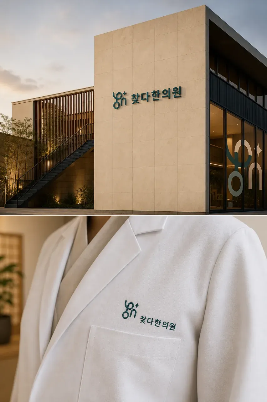 한의원·한방 로고 디자인 — 탐색과 발견의 길을 담은 모던 한방 한의원 로고