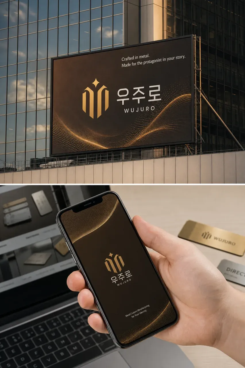 제조·유통 로고 디자인 — 주인공의 가치를 담은 모던 메탈 심볼 제조·유통 기업 로고