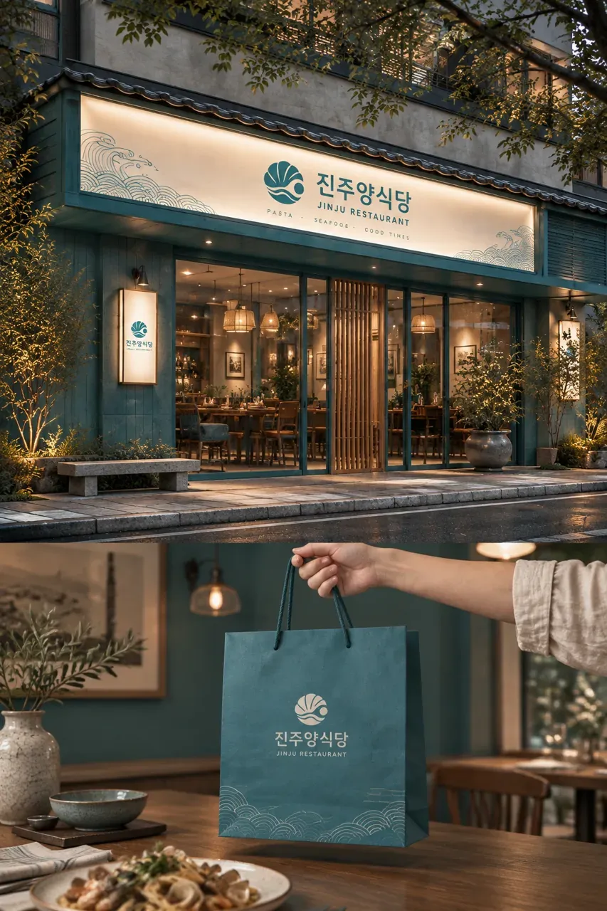 음식점·외식 로고 디자인 — 골목의 빛나는 조개 음식점 로고