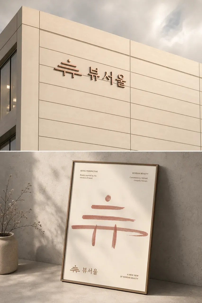 뷰티·미용 로고 디자인 — 미니멀한 조합형 뷰티 브랜드 로고 적용 예시