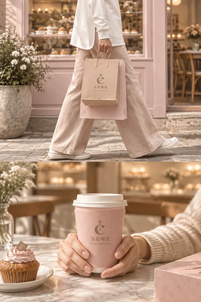 카페·베이커리 로고 디자인 — 저택의 아치와 크로아상의 만남 카페 로고