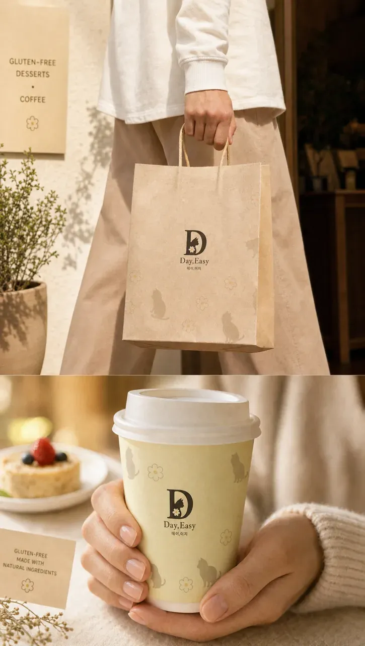 카페·베이커리 로고 디자인 — 고양이의 귀에서 피어난 데이지 카페 로고