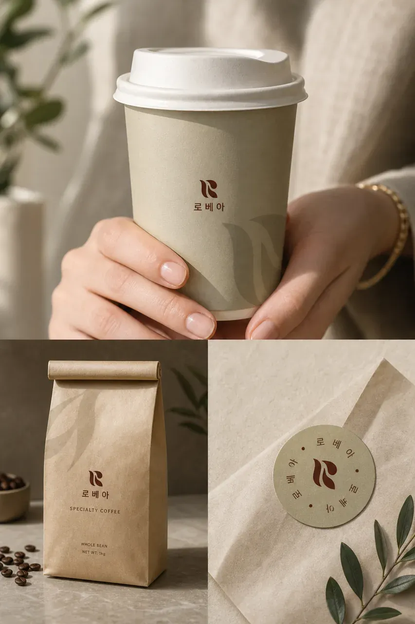 카페·베이커리 로고 디자인 — 커피의 완성 카페 로고 적용 예시