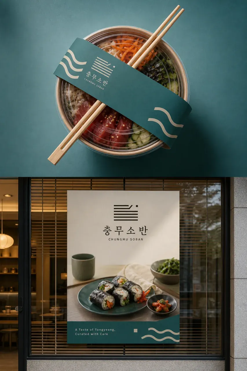 음식점·외식 로고 디자인 — 통영의 미식과 공예를 담은 모던 한상 음식점 로고