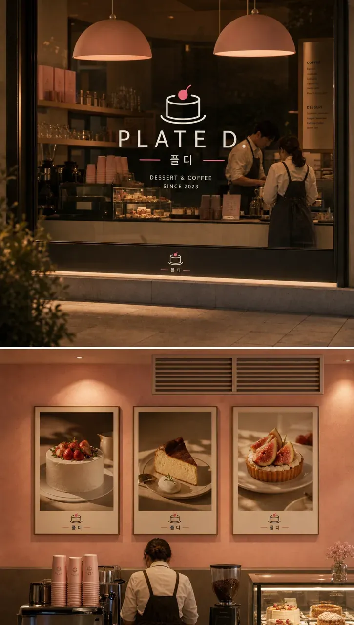카페·베이커리 로고 디자인 — 접시 위의 모던 디저트 카페 로고