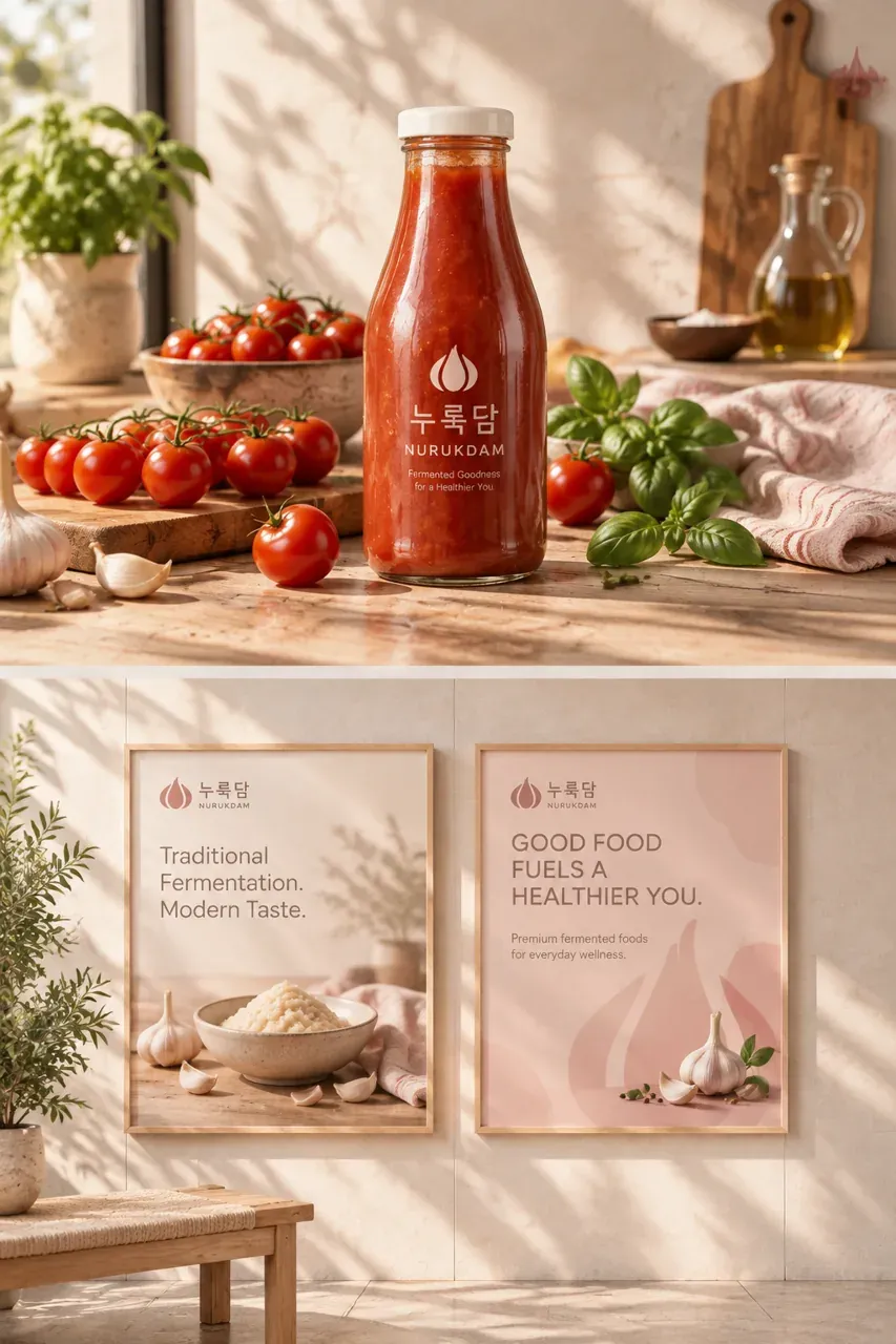 농식품·축산 로고 디자인 — 마늘이 빚은 자연의 울타리 농식품 브랜드 로고 적용 예시