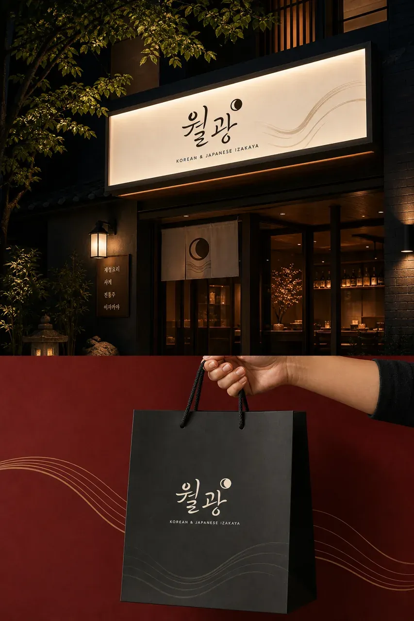 그 외 로고 디자인 — 달빛이 스며든 캘리그라피 로고타입 브랜드 로고 적용 예시