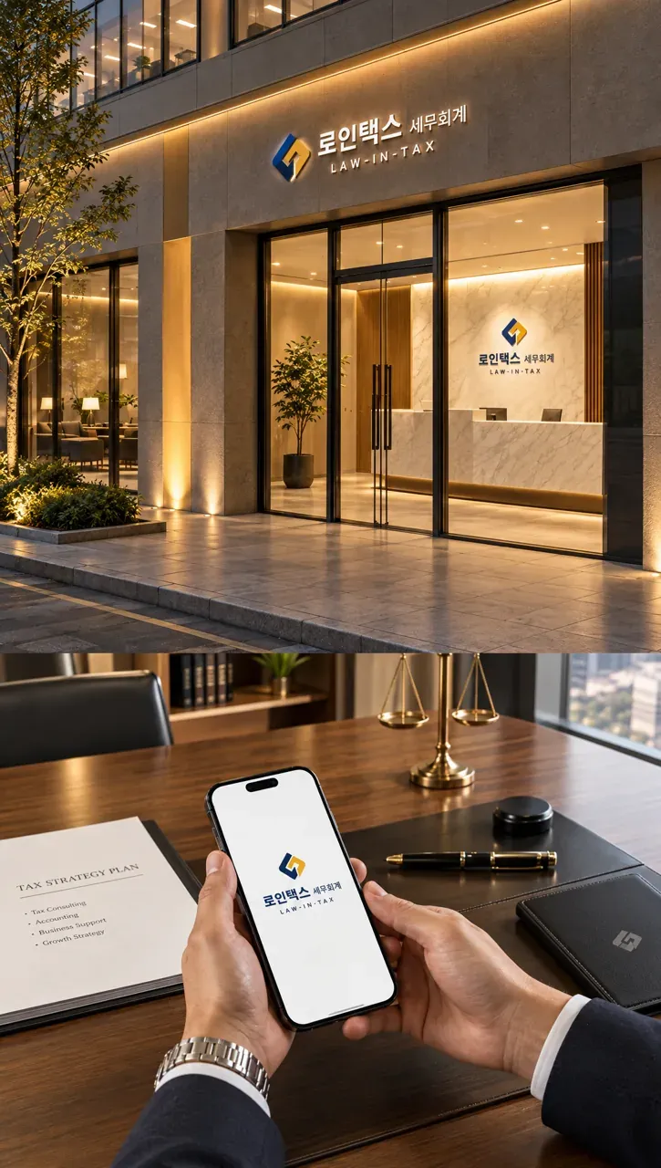 법률·세무·특허 로고 디자인 — 정각의 신뢰 법률사무소 로고 적용 예시