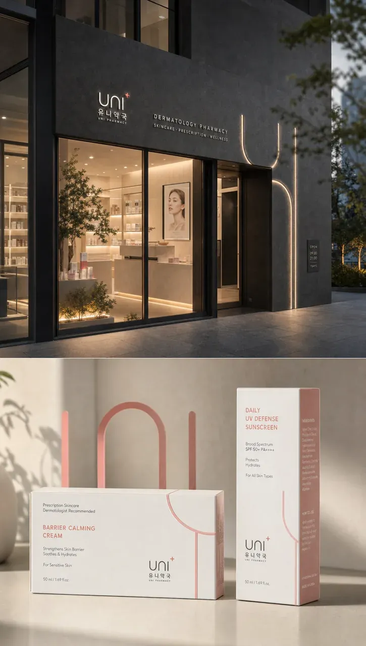 약국·제약 로고 디자인 — 모던하고 세련된 조합형 약국 로고