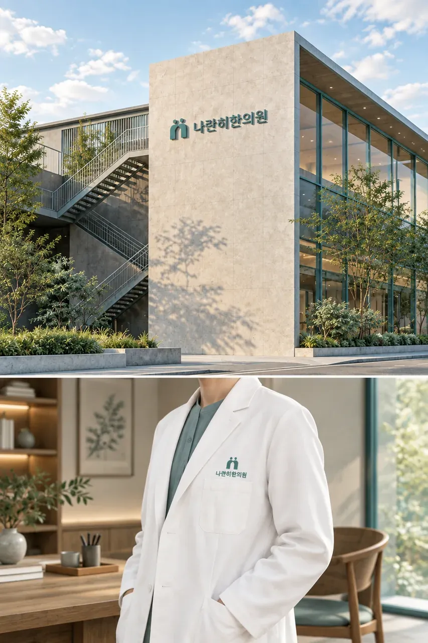 한의원·한방 로고 디자인 — 동반의 치료 한의원 로고 적용 예시