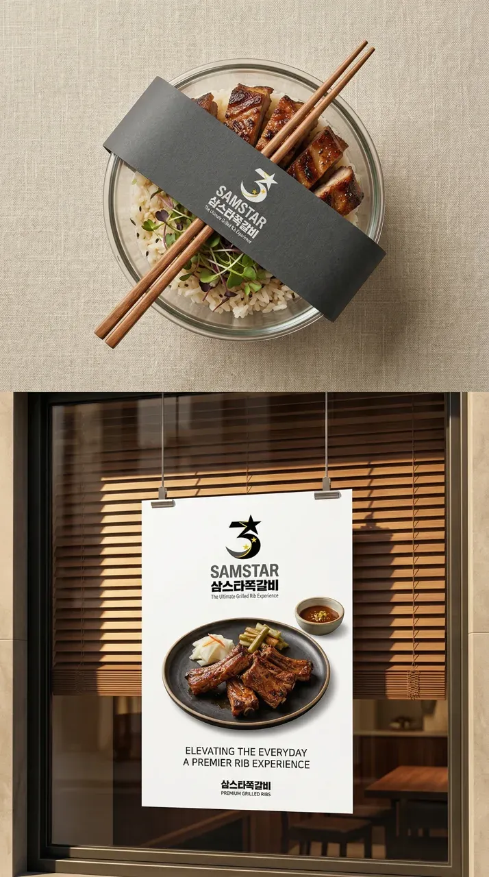 그 외 로고 디자인 — 미슐랭 3스타의 품격을 담은 삼스타쪽갈비 브랜드 로고
