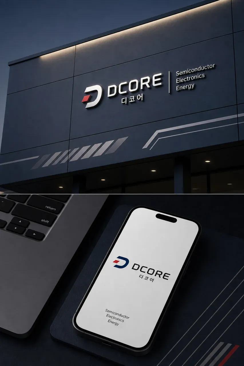 제조·유통 로고 디자인 — 모던하고 세련된 조합형 제조·유통 기업 로고 적용 예시