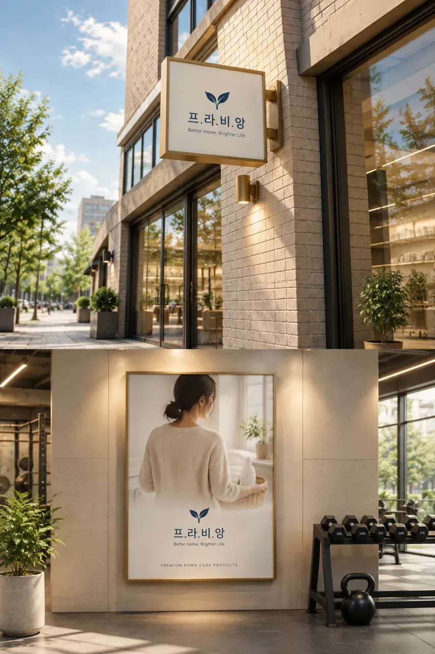 제조·유통 로고 디자인 — 따뜻하고 친근한 심볼형 제조·유통 기업 로고 적용 예시