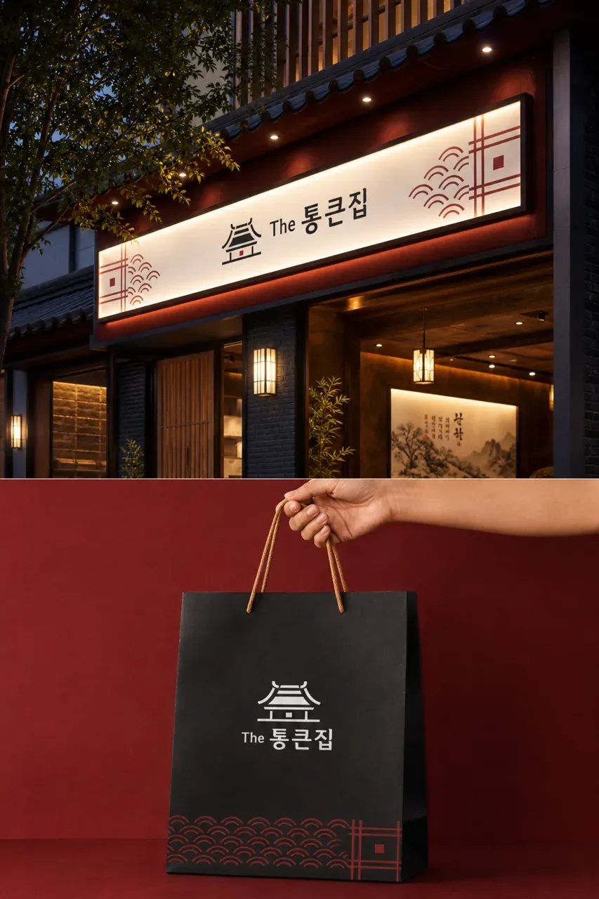 음식점·외식 로고 디자인 — 선형미로 담아낸 의 너른 품 음식점 로고