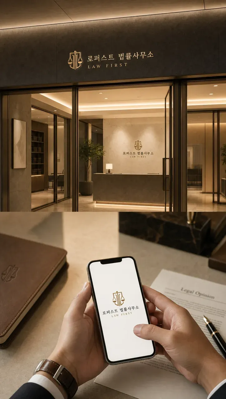 법률·세무·특허 로고 디자인 — 고급스러운 조합형 법률사무소 로고 적용 예시