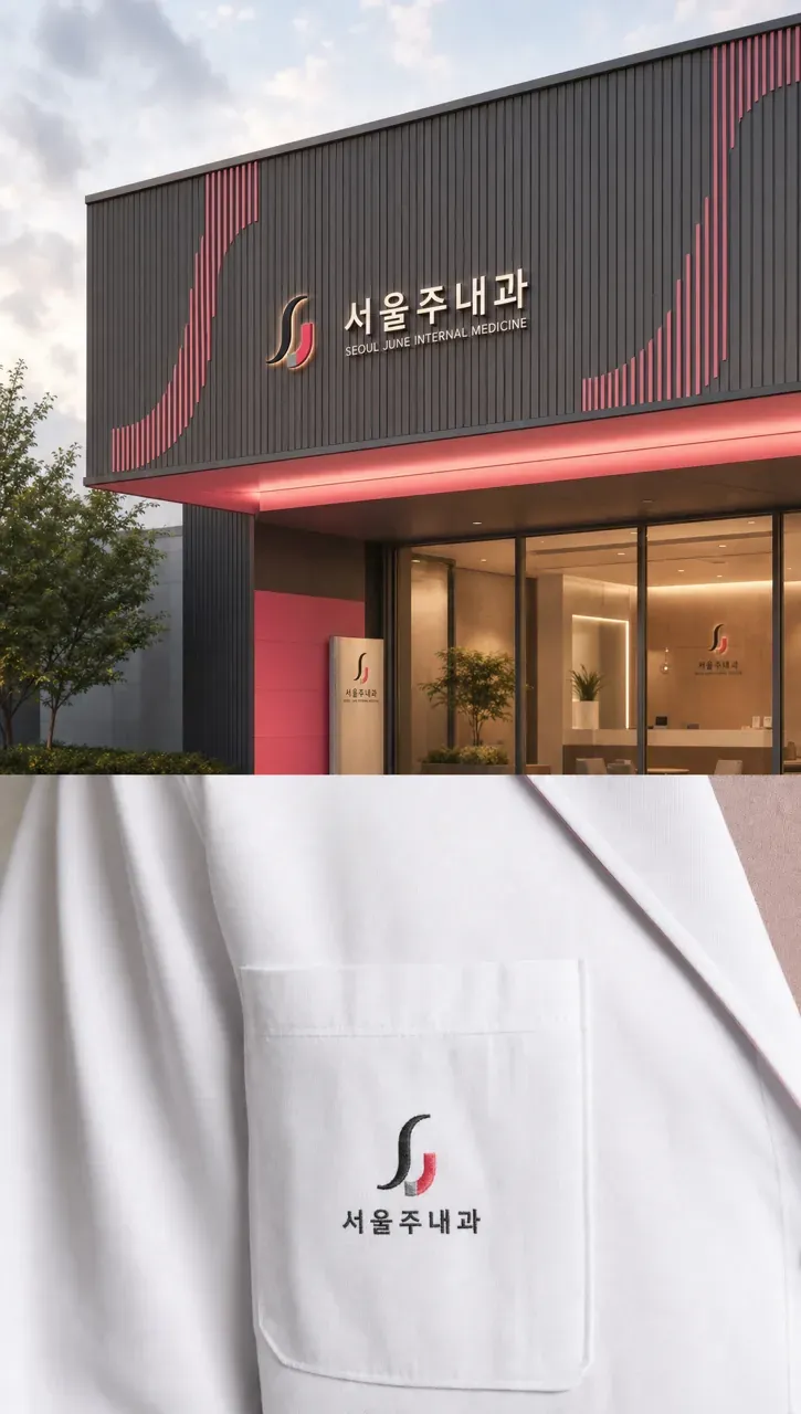병원·의원 로고 디자인 — 신뢰와 전문성을 담은 미니멀 메디컬 병원 로고 적용 예시