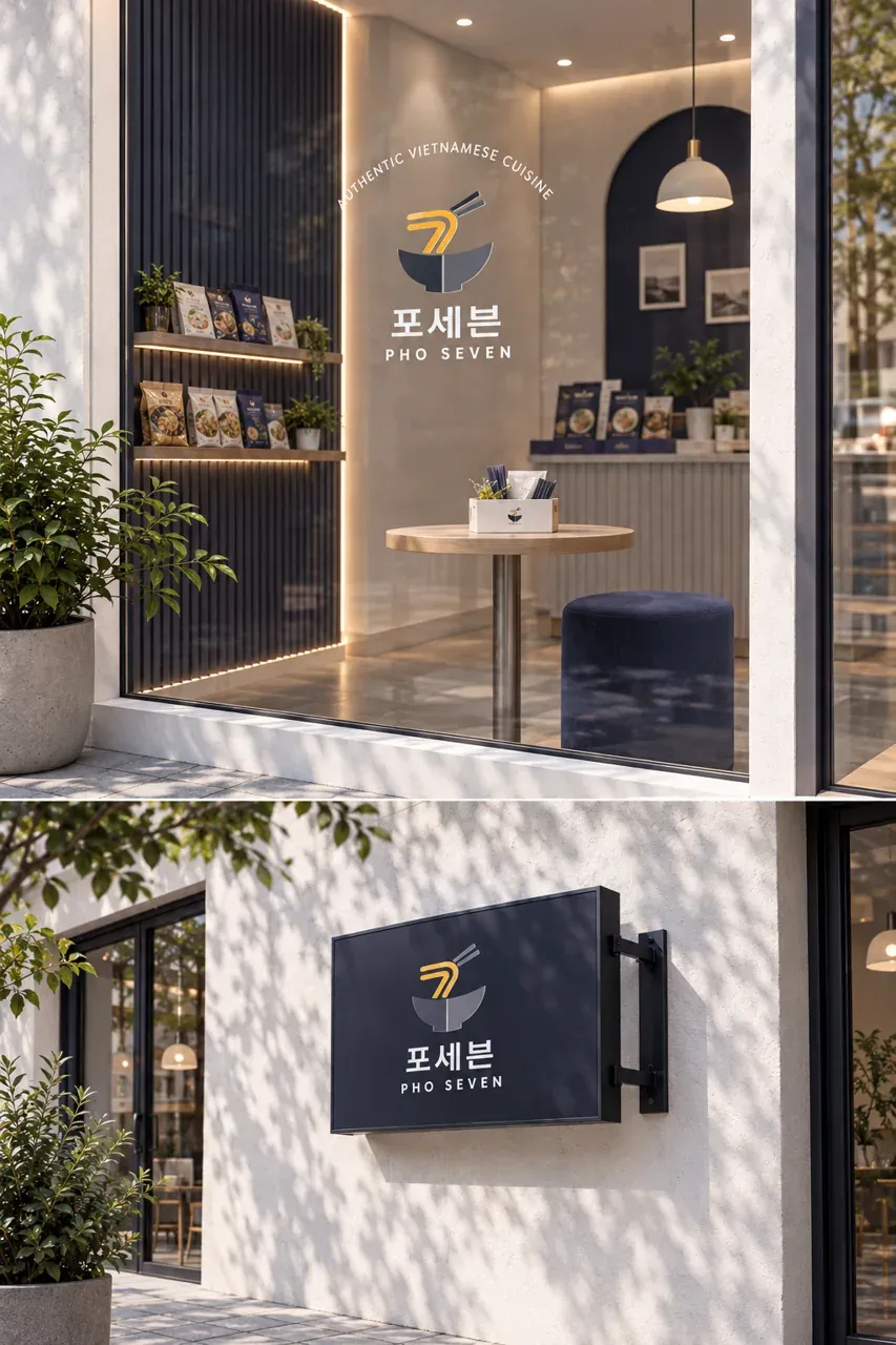 음식점·외식 로고 디자인 — 젓가락으로 그은 일곱의 신뢰 음식점 로고