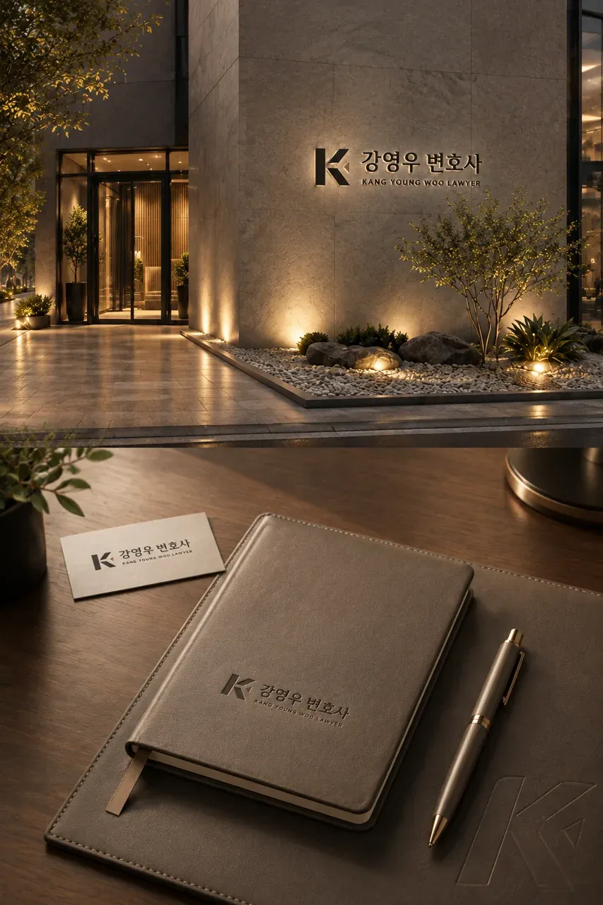 법률·세무·특허 로고 디자인 — 명함 신뢰의 구조 법률사무소 로고 적용 예시