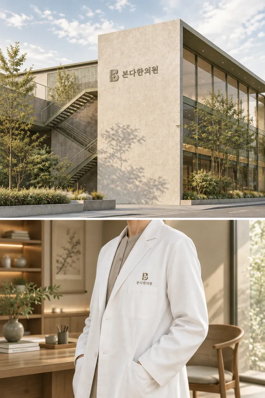 한의원·한방 로고 디자인 — 관찰의 눈으로 본질을 담다 한의원 로고 적용 예시