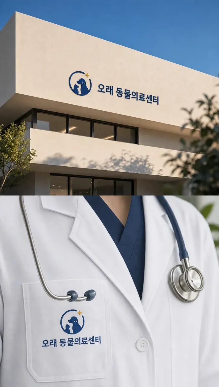 병원·의원 로고 디자인 — 반포 오래 동물의료센터 순환하는 돌봄의 연속성 병원 로고 적용 예시