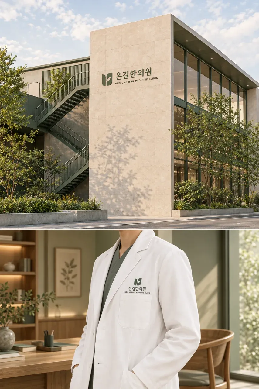 한의원·한방 로고 디자인 — 따뜻하고 친근한 조합형 한의원 로고