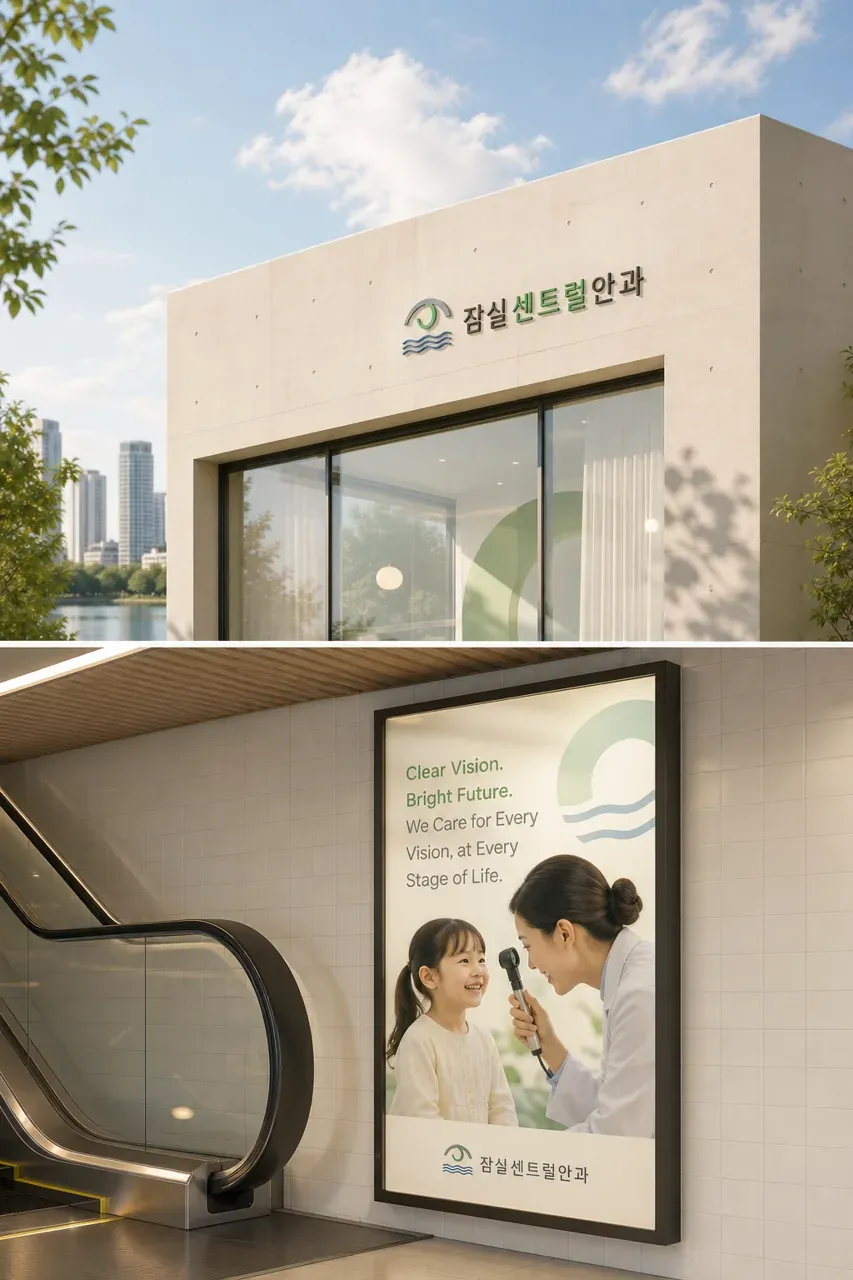 병원·의원 로고 디자인 — 따뜻하고 친근한 조합형 병원 로고 적용 예시