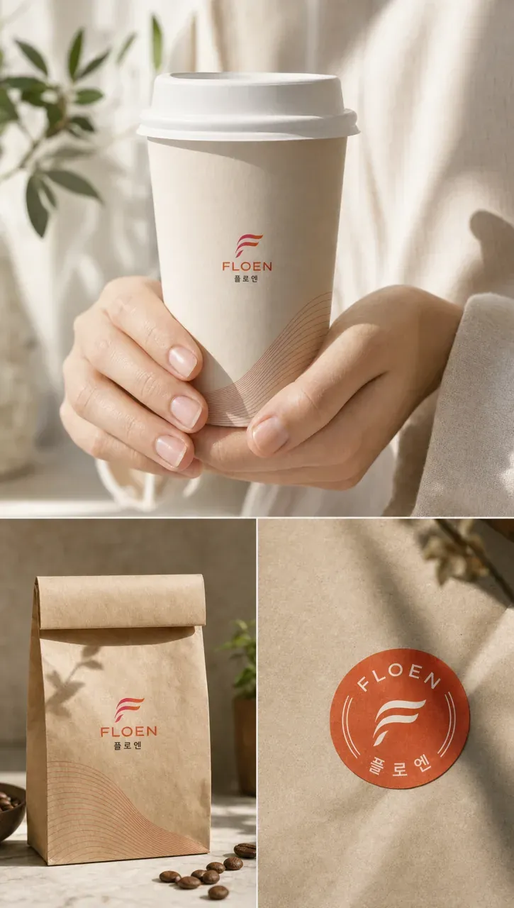 IT·테크 로고 디자인 — 흐르는 빛 열린 공간 IT 서비스 로고 적용 예시