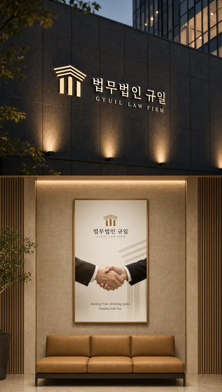 법률·세무·특허 로고 디자인 — 규일 로고 시스템 신뢰와 정확성의 기하학적 구현 법률사무소 로고