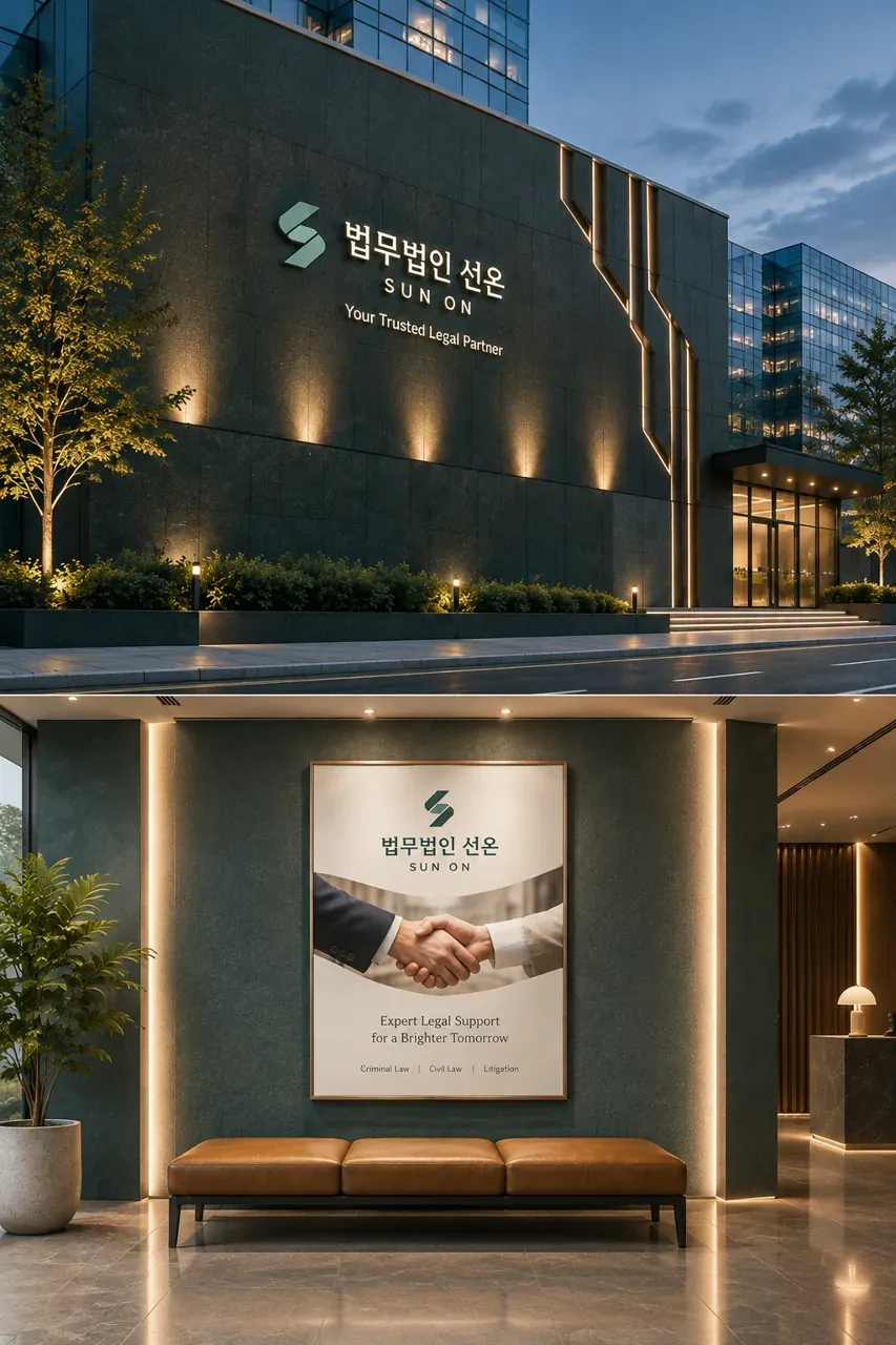 법률·세무·특허 로고 디자인 — 밝고 바른 약속의 심볼 법률사무소 로고 적용 예시
