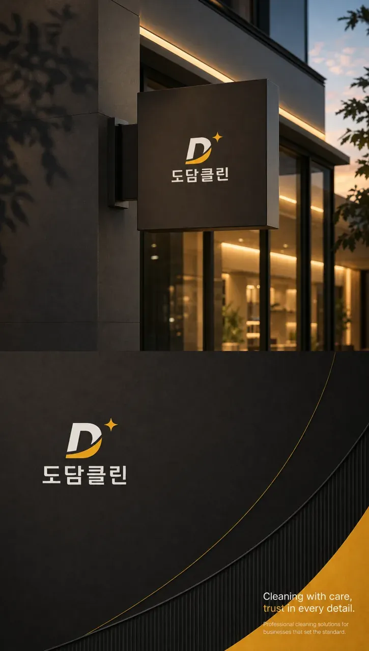 생활·서비스 로고 디자인 — 신뢰의 깨끗함을 담은 현대적 심볼 생활 서비스 브랜드 로고 적용 예시