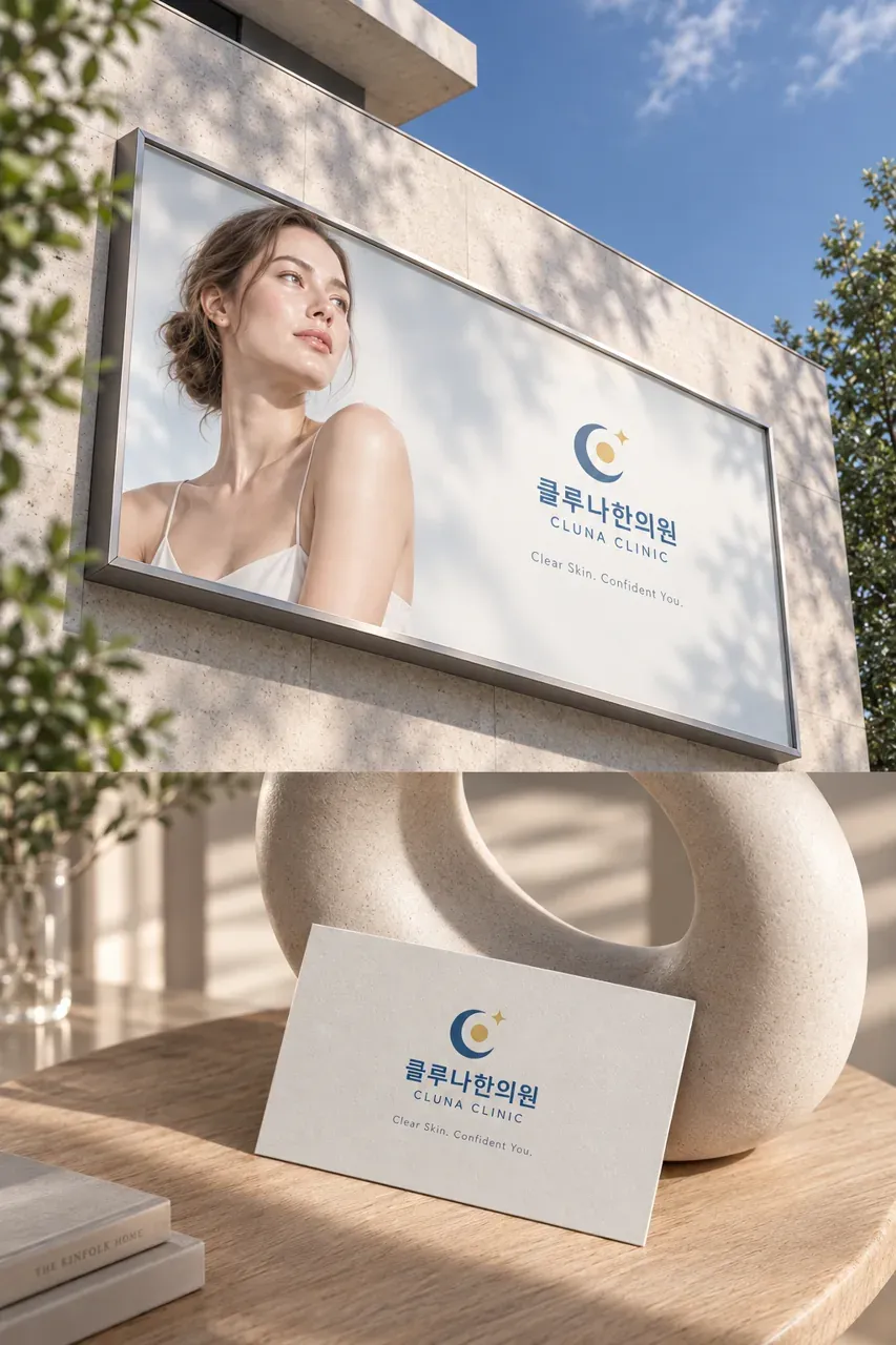 한의원·한방 로고 디자인 — 순수한 달빛의 투명함 한의원 로고 적용 예시