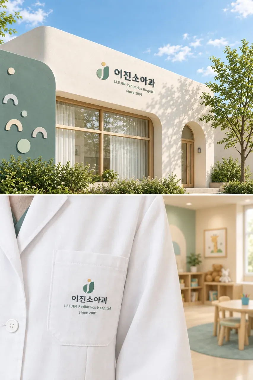 병원·의원 로고 디자인 — 아동의 안전을 감싸는 신뢰의 원형 병원 로고