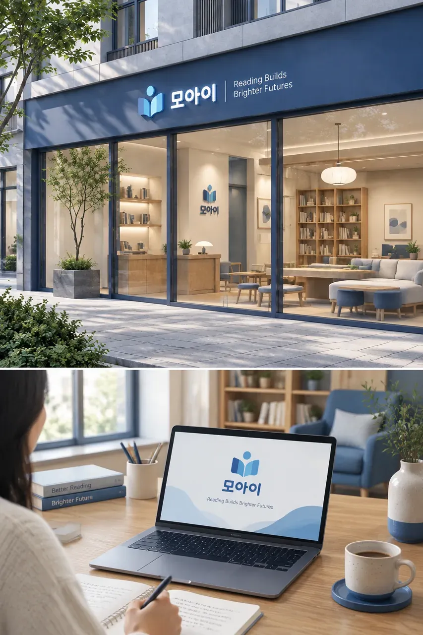 교육·학원 로고 디자인 — 아이의 눈으로 다시 읽다 학원 로고 적용 예시