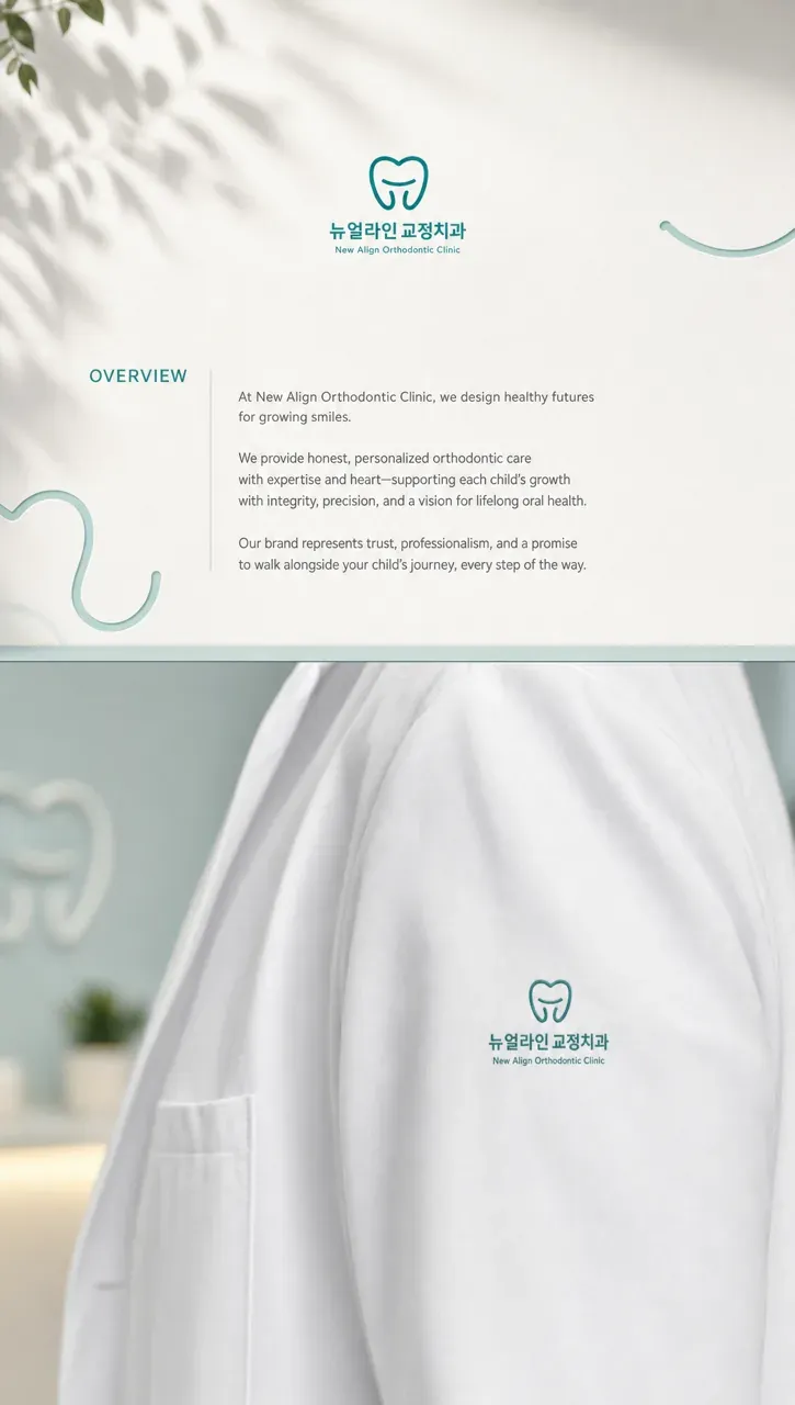 치과 로고 디자인 — 성장을 그리는 라인 치과 로고 인쇄·적용