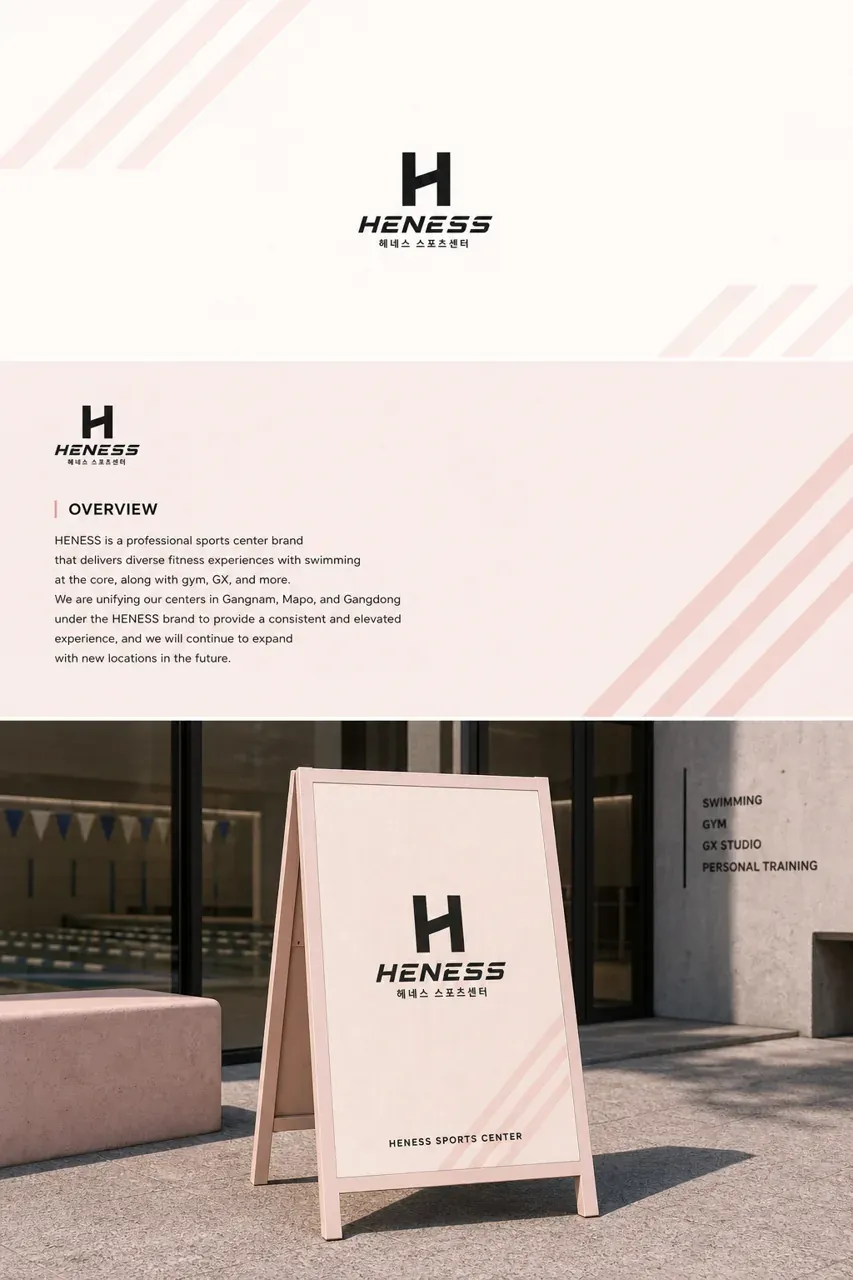 스포츠·피트니스 로고 디자인 — 흐름과 신뢰의 통합 엠블럼 스포츠 브랜드 로고 인쇄·적용