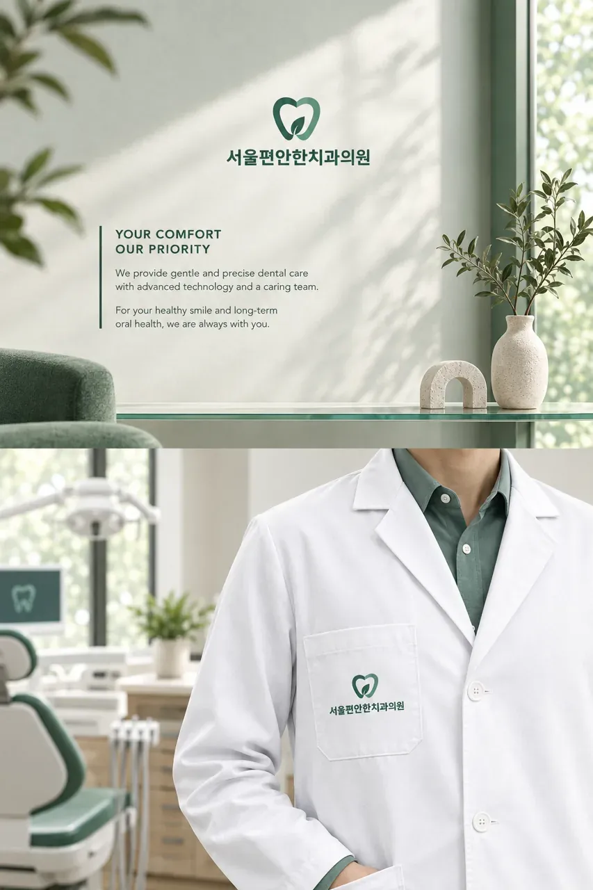 치과 로고 디자인 — 신뢰와 편안함을 담은 현대 심볼 시스템 치과 로고 인쇄·적용