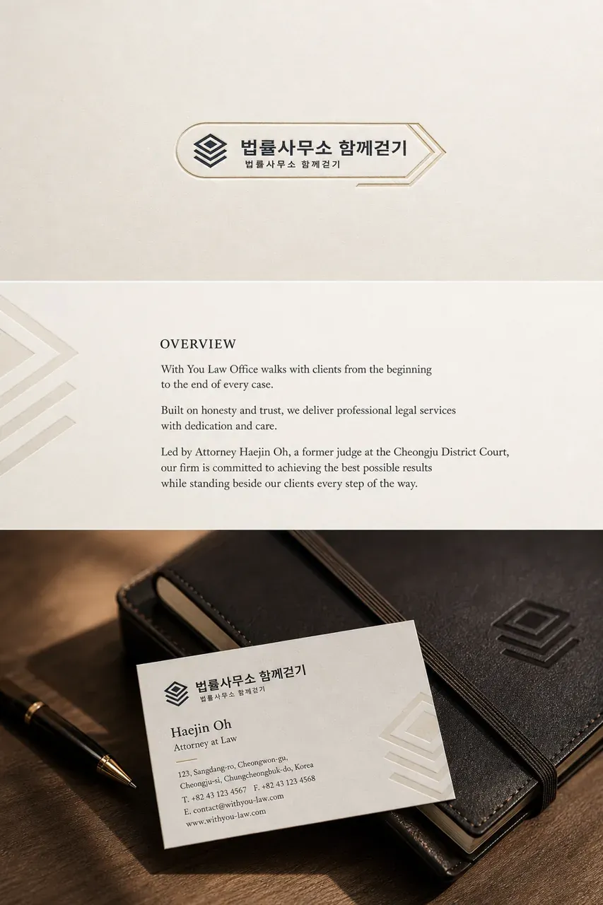 법률·세무·특허 로고 디자인 — 신뢰의 동행 법률사무소 로고 인쇄·적용