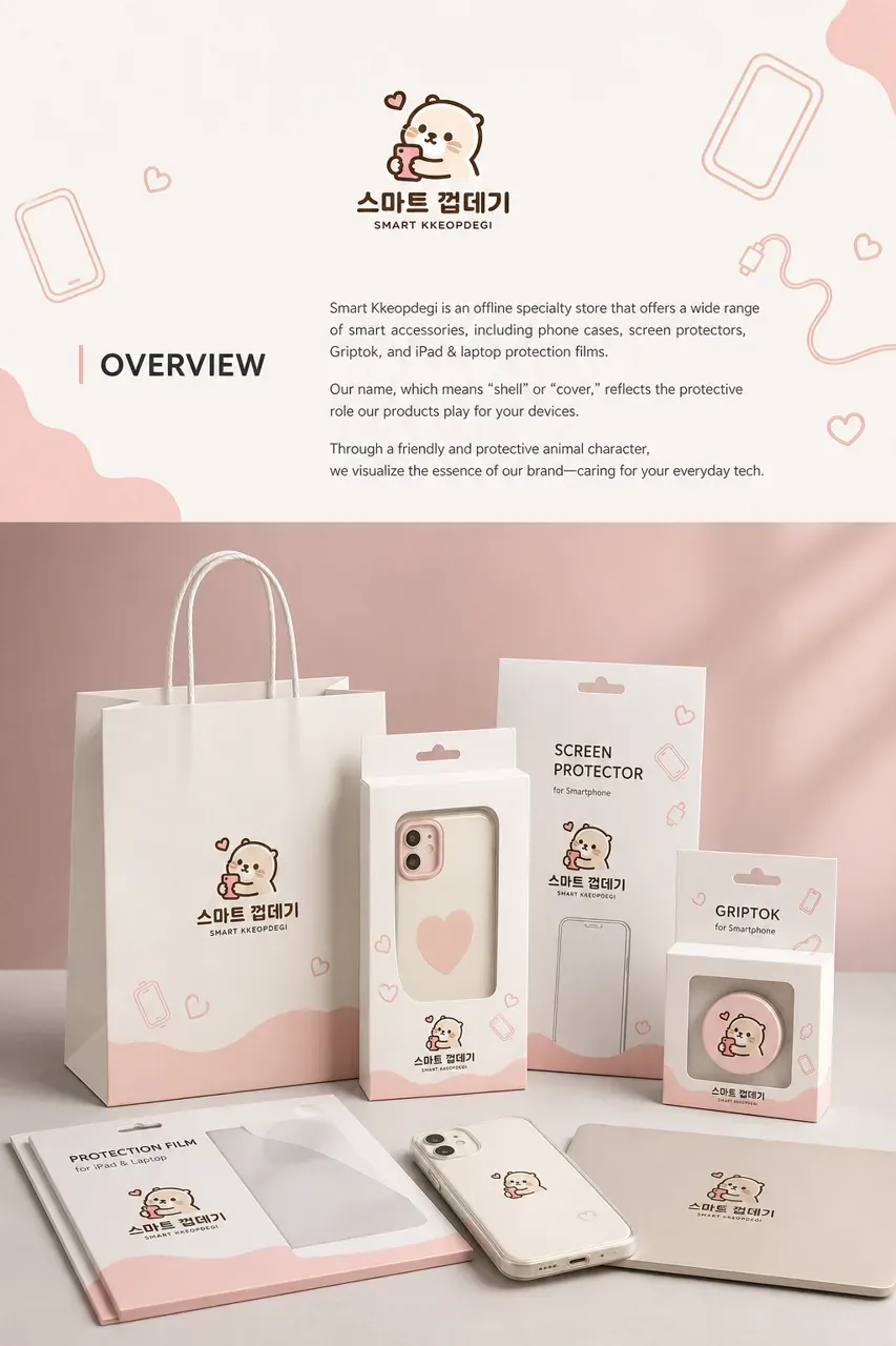 제조·유통 로고 디자인 — 기기를 감싸는 따뜻한 친구 제조·유통 기업 로고 인쇄·적용