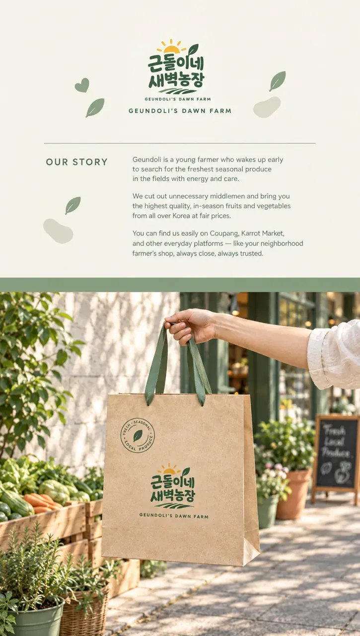농식품·축산 로고 디자인 — 새벽의 신선함 농식품 브랜드 로고 인쇄·적용