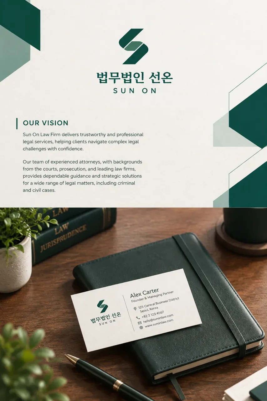 법률·세무·특허 로고 디자인 — 밝고 바른 약속의 심볼 법률사무소 로고 인쇄·적용