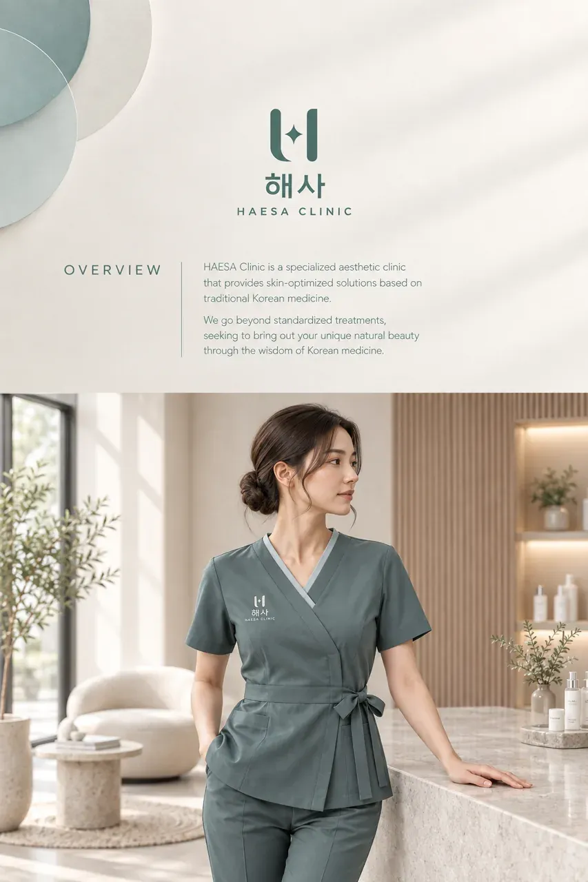 한의원·한방 로고 디자인 — 맑은 광채를 담은 동양적 모더니즘 한의원 로고 인쇄·적용