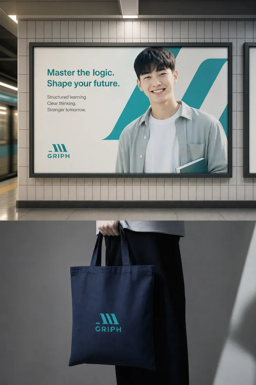 교육·학원 로고 디자인 — 수학이 명확해지는 순간 학원 로고 브랜드 시스템