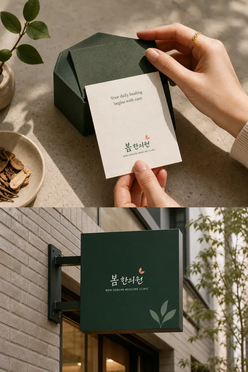 한의원·한방 로고 디자인 — 일상에 스며드는 자연스러운 치유의 시작 한의원 로고 브랜드 시스템