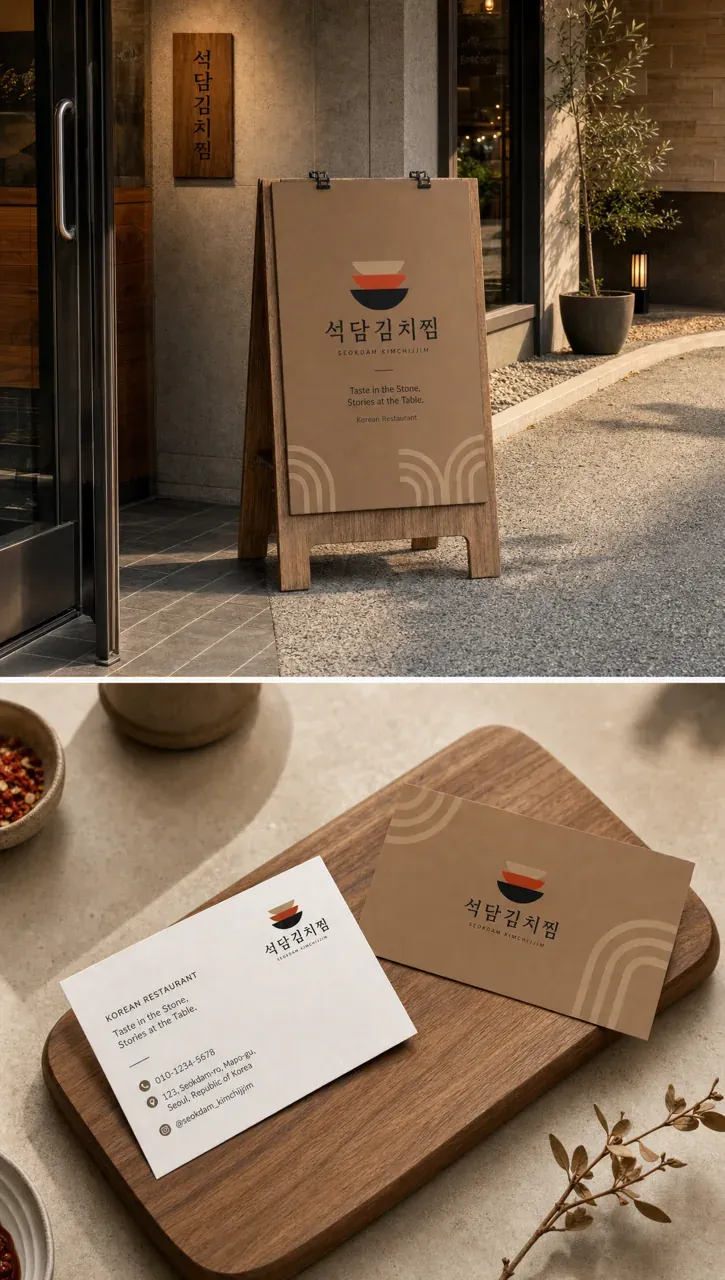 음식점·외식 로고 디자인 — 돌판의 정성 식탁의 이야기 음식점 로고 브랜드 시스템