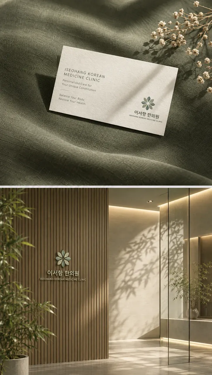 한의원·한방 로고 디자인 — 8체질 균형의 기하학적 신뢰 한의원 로고 브랜드 시스템