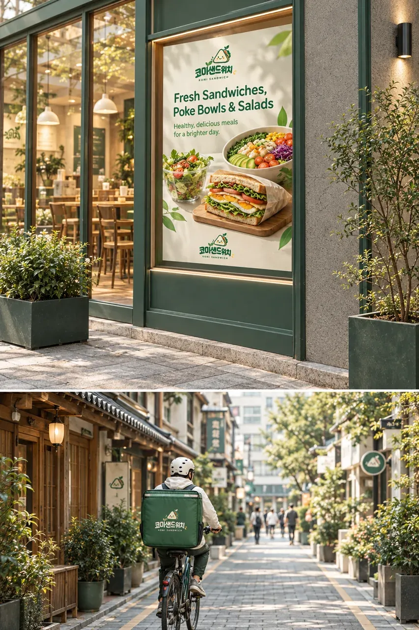 음식점·외식 로고 디자인 — 상큼함과 귀여움의 둥근 캐릭터 음식점 로고 브랜드 시스템